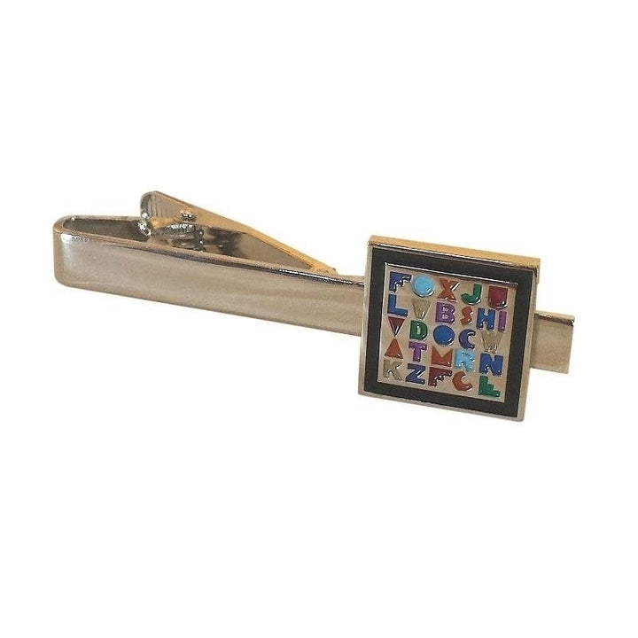 Teacher Alphabet Tie Clip Enamel Tie Bar Silver Tone Very Cool Comes with Gift Box Image 1