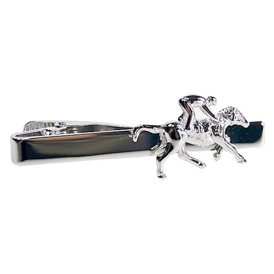 Horse Jockey Tie Clip Tie Bar Silver Tone Very Cool Comes with Gift Box Image 1