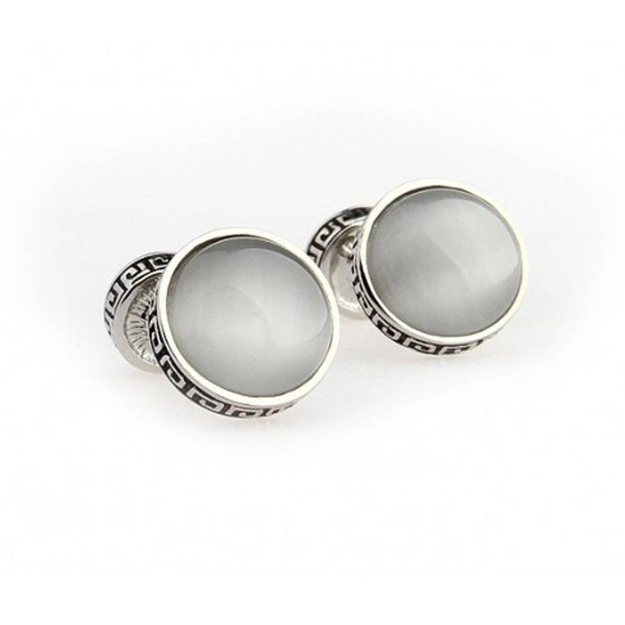 Rome Greek Cream Cufflinks Tile Silver Tone Double Ended Caps Dome Straight Solid Post Cuff Links Comes with Box Image 1