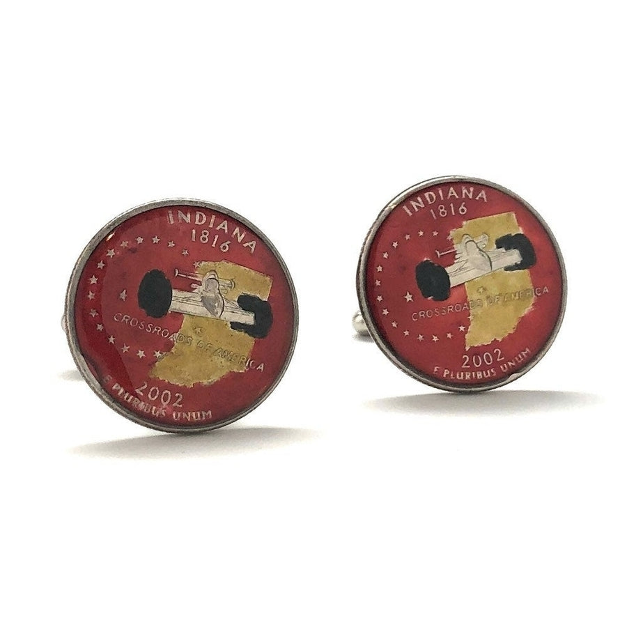 Birth Year Enamel Cufflinks Hand Painted Indiana State Quarter Enamel Coin Jewelry Money Currency Finance Accountant Image 1