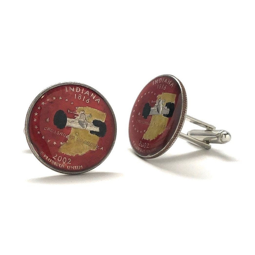 Birth Year Enamel Cufflinks Hand Painted Indiana State Quarter Enamel Coin Jewelry Money Currency Finance Accountant Image 2