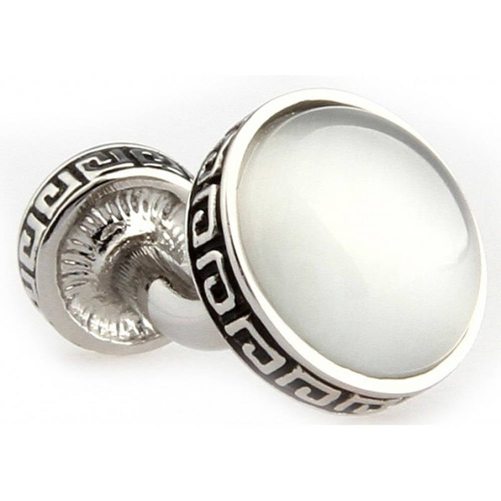 Rome Greek Cream Cufflinks Tile Silver Tone Double Ended Caps Dome Straight Solid Post Cuff Links Comes with Box Image 2