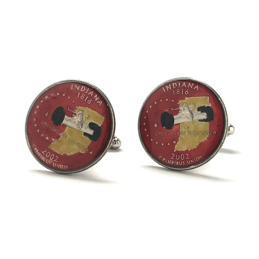 Birth Year Enamel Cufflinks Hand Painted Indiana State Quarter Enamel Coin Jewelry Money Currency Finance Accountant Image 3