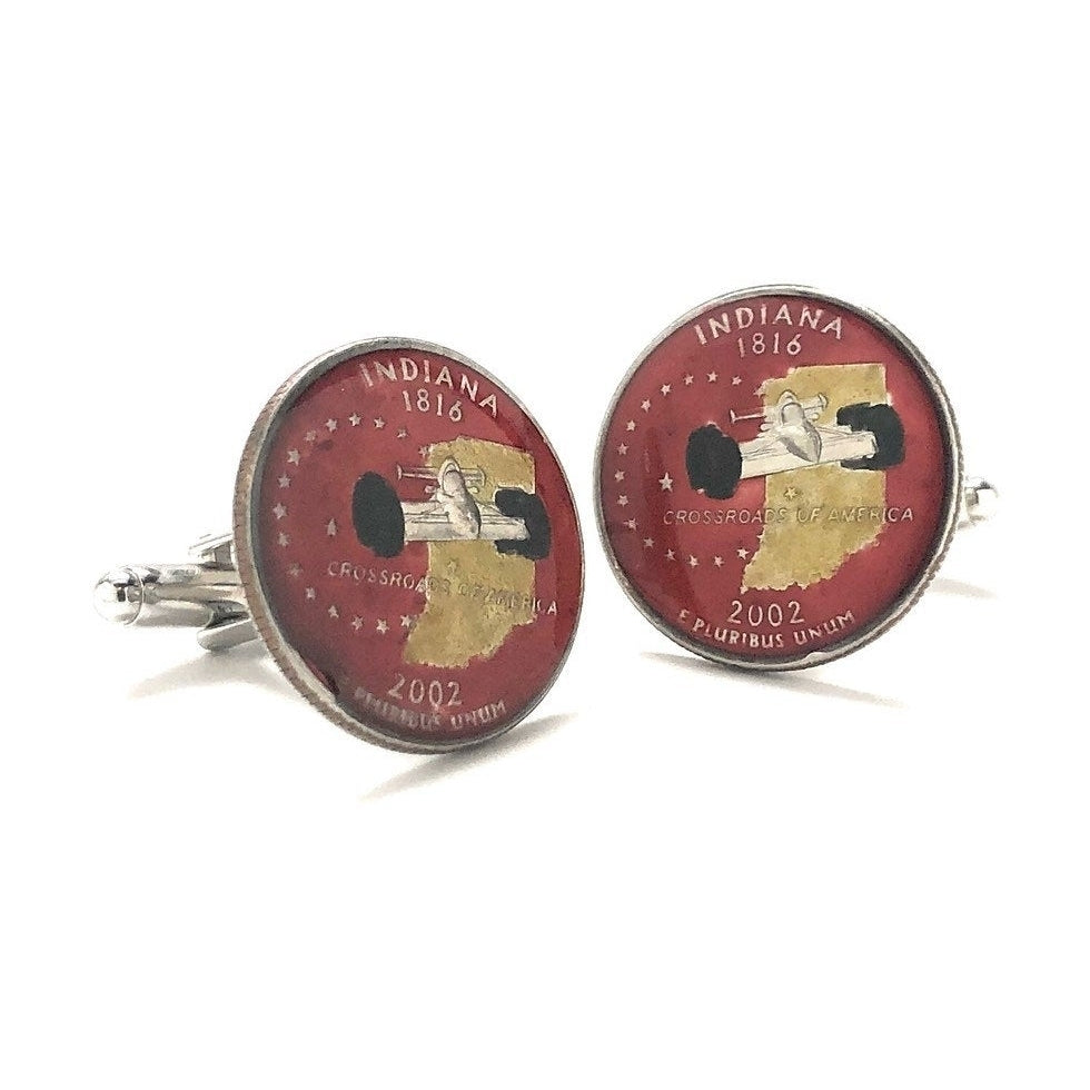 Birth Year Enamel Cufflinks Hand Painted Indiana State Quarter Enamel Coin Jewelry Money Currency Finance Accountant Image 4