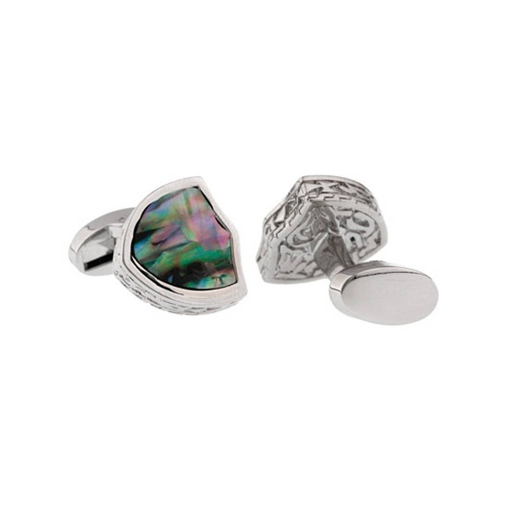 Abalone Shell Shield Cufflinks Thick Distinctive Look Real Shell Cool Mother of Pearl Cuff Links Comes with Gift Box Image 2