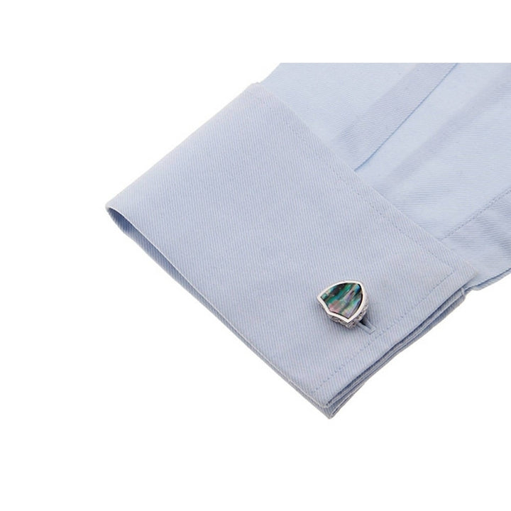 Abalone Shell Shield Cufflinks Thick Distinctive Look Real Shell Cool Mother of Pearl Cuff Links Comes with Gift Box Image 3