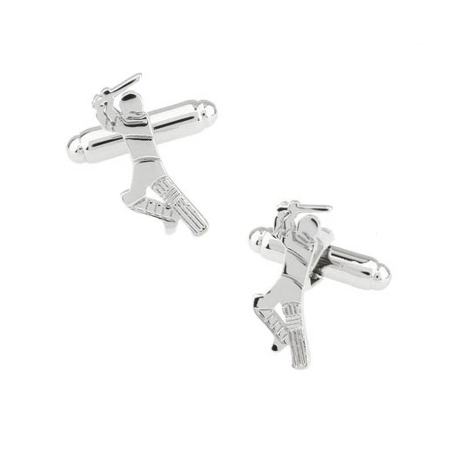 Cricket Player Cufflinks Silver Tone Deluxe Finish Sport Fun Cool Cuff Links Comes with Gift Box Image 1