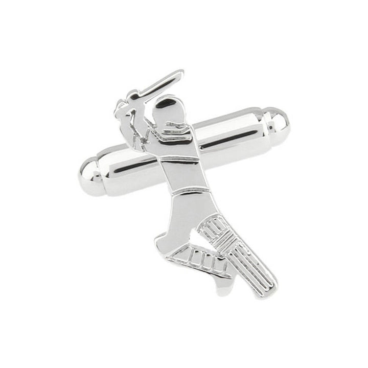 Cricket Player Cufflinks Silver Tone Deluxe Finish Sport Fun Cool Cuff Links Comes with Gift Box Image 3