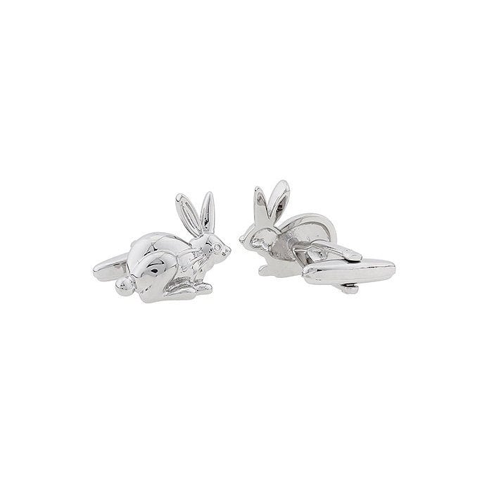 Silver Rabbit Cufflinks Lucky Rabbit Big Easter Bunny  Silver Tone Cuff Links Comes with gift Box Image 1