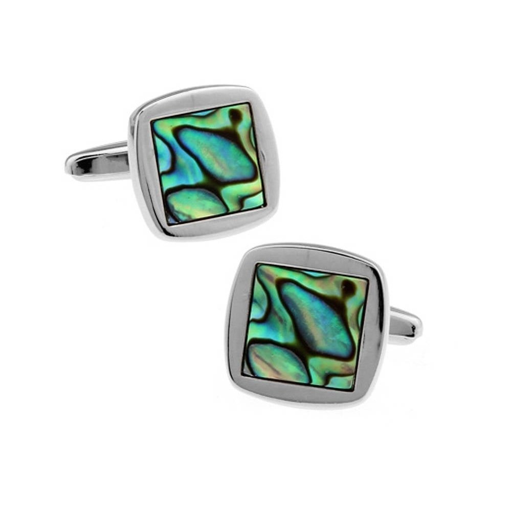 Abalone Shell Silver Trim Cufflinks Distinctive Look Real Shell Cool Mother of Pearl Cuff Links Comes with Gift Box Image 1