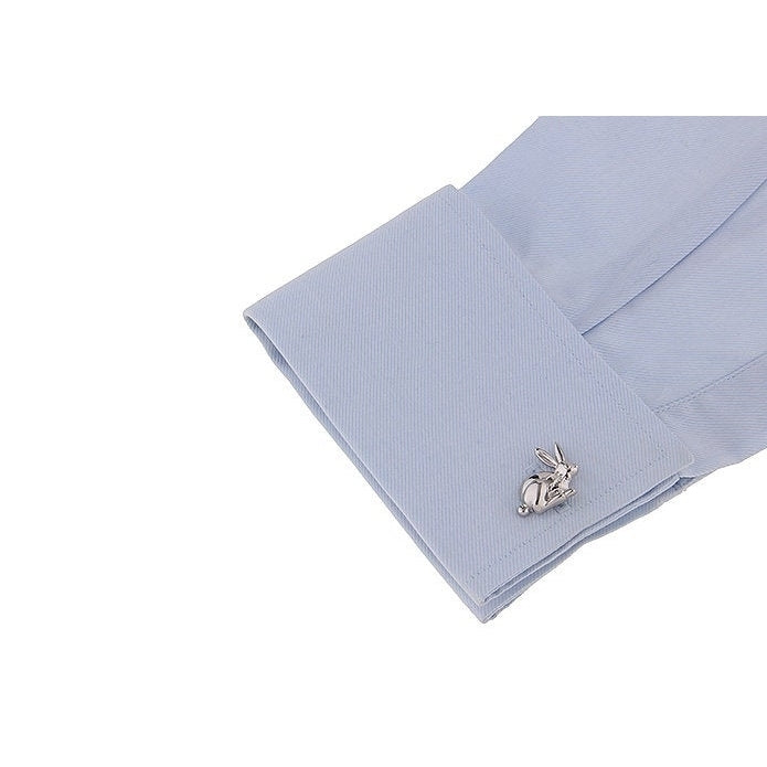 Silver Rabbit Cufflinks Lucky Rabbit Big Easter Bunny  Silver Tone Cuff Links Comes with gift Box Image 2