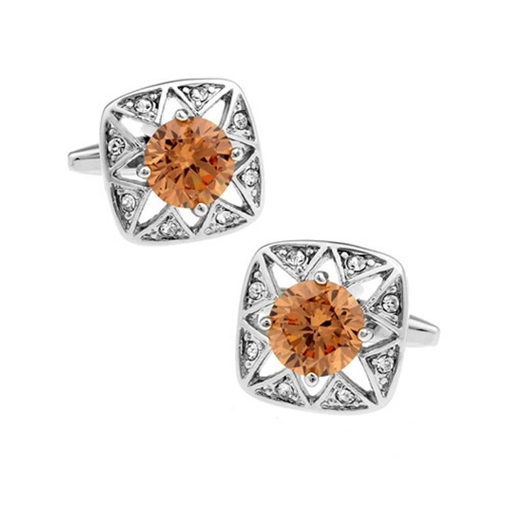 Santa Fe Silver Stars Cufflinks Light Point Orange Emotional Energy Crystal Cool Cuff Links Comes with Gift Box Image 1