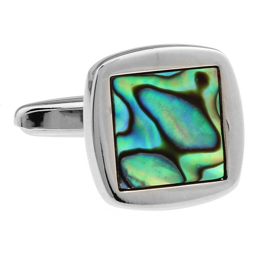 Abalone Shell Silver Trim Cufflinks Distinctive Look Real Shell Cool Mother of Pearl Cuff Links Comes with Gift Box Image 3