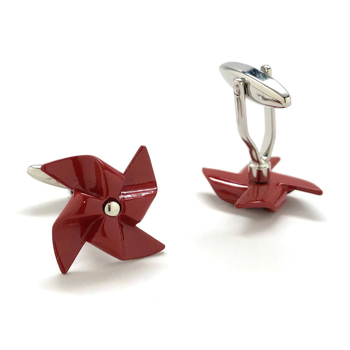 Pin Wheel Cufflinks Real Spinning Working Red Cuff Links Movement Cool Fun Unique Comes with Gift Box White Elephant Image 2