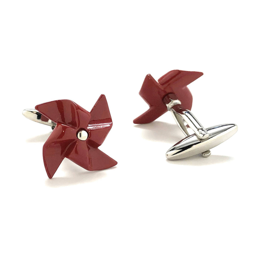 Pin Wheel Cufflinks Real Spinning Working Red Cuff Links Movement Cool Fun Unique Comes with Gift Box White Elephant Image 3