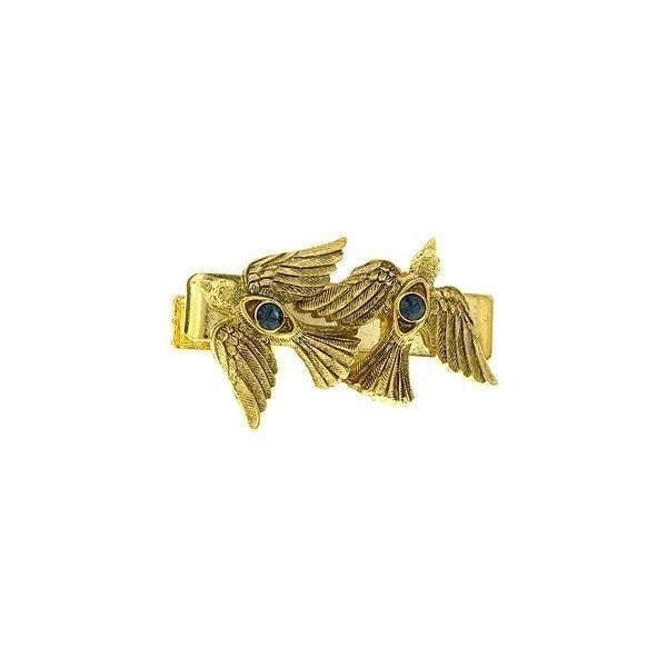Gold Doves Tie Bar Gear 2 Doves with Blue Crystal Tie Bar Gold Toned Classic Men Tie Clip Image 1