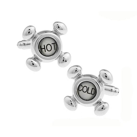 Silver Tone Cufflinks Hot and Cold Faucet Cuff Links Popular for the Builder or Contractor in Our Lives Comes with Gift Image 1