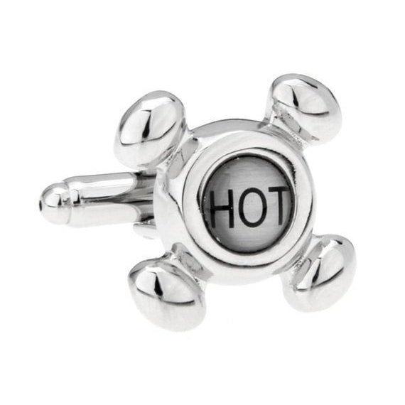 Silver Tone Cufflinks Hot and Cold Faucet Cuff Links Popular for the Builder or Contractor in Our Lives Comes with Gift Image 2