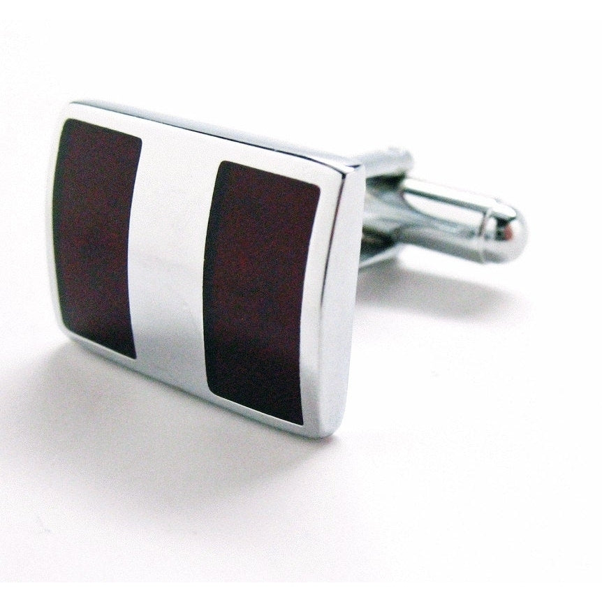 Shiny Silver Cufflinks  York Executive Stripes Cherrywood Stainless Steel Classic Post Perfect Cuff Links Image 2