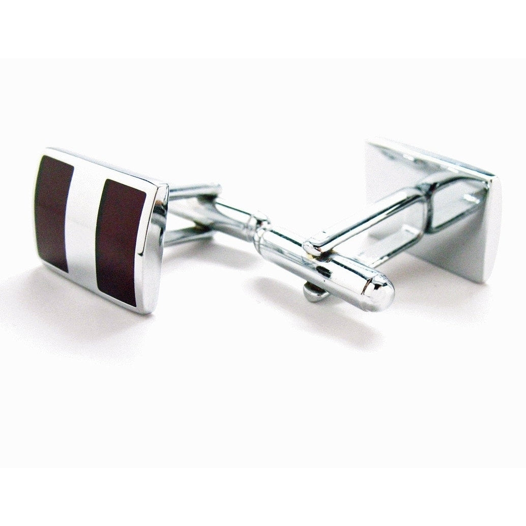 Shiny Silver Cufflinks  York Executive Stripes Cherrywood Stainless Steel Classic Post Perfect Cuff Links Image 4