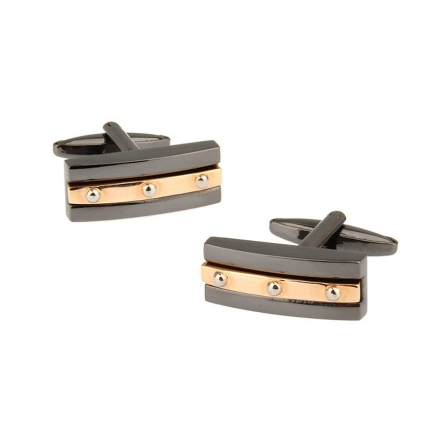 Gunmetal Gold Tone Rivets Design Cufflinks Gunmetal Tone 3D Design Heavy Detailed Cuff Links Comes with Gift Box Image 1