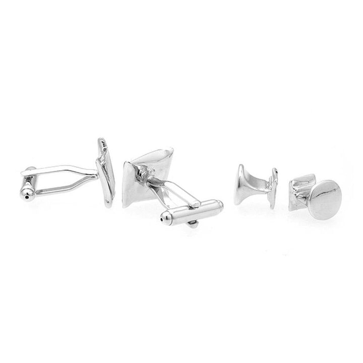 Silver Tone Square Black Enamel Cufflinks with Matching Shirt Studs Silver with Cuff Links Shirt Studs Comes with Gift Image 3