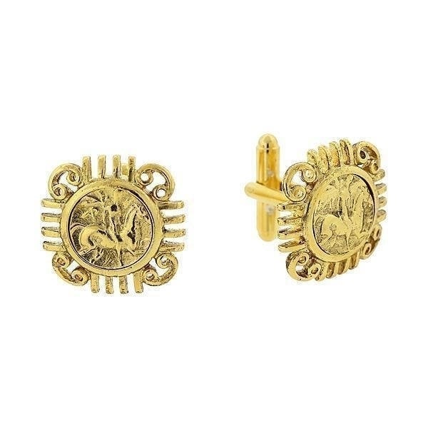 Greek Coin Replica Cufflinks Cuff Links Gold and Grecian Horse Spartan Cool Unique Gifts for Him Box Image 1