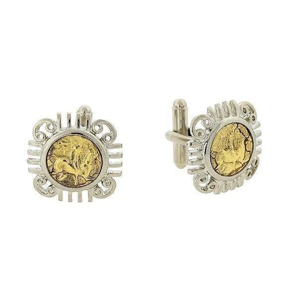 Greek Coin Replica Cufflinks Cuff Links Gold and Silver Greek Horse Spartan Cool Unique Gifts for Him Box Image 1