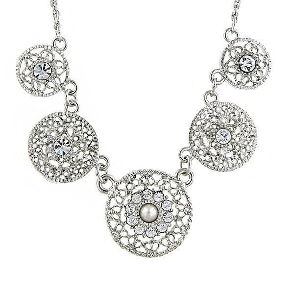 Silver Tone Czech Crystal Filigree Charm Collar Necklace Holiday Statement Silk Road Jewelry Image 1