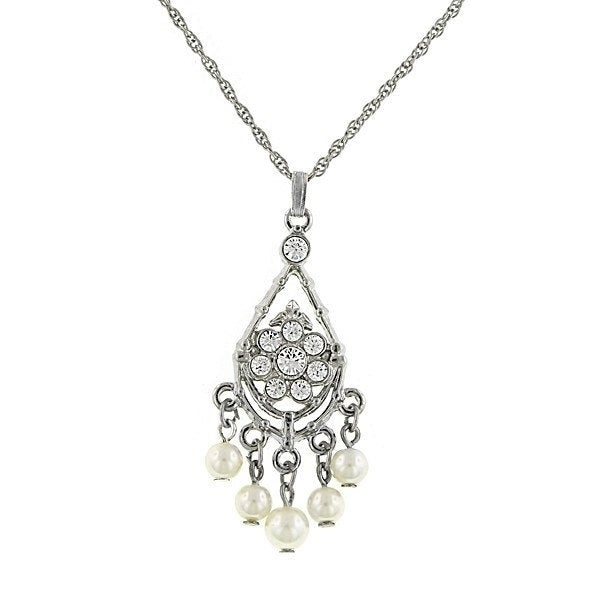 For My Darling Pearl Necklace Drop Pendant Necklace Silver Toned Crystal Silk Road Jewelry Image 3
