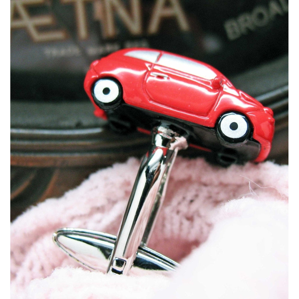 Red Car Cufflinks Bright Red Enamel Fun Detail Mini Van Fun Jewelry Cuff Links Image 2