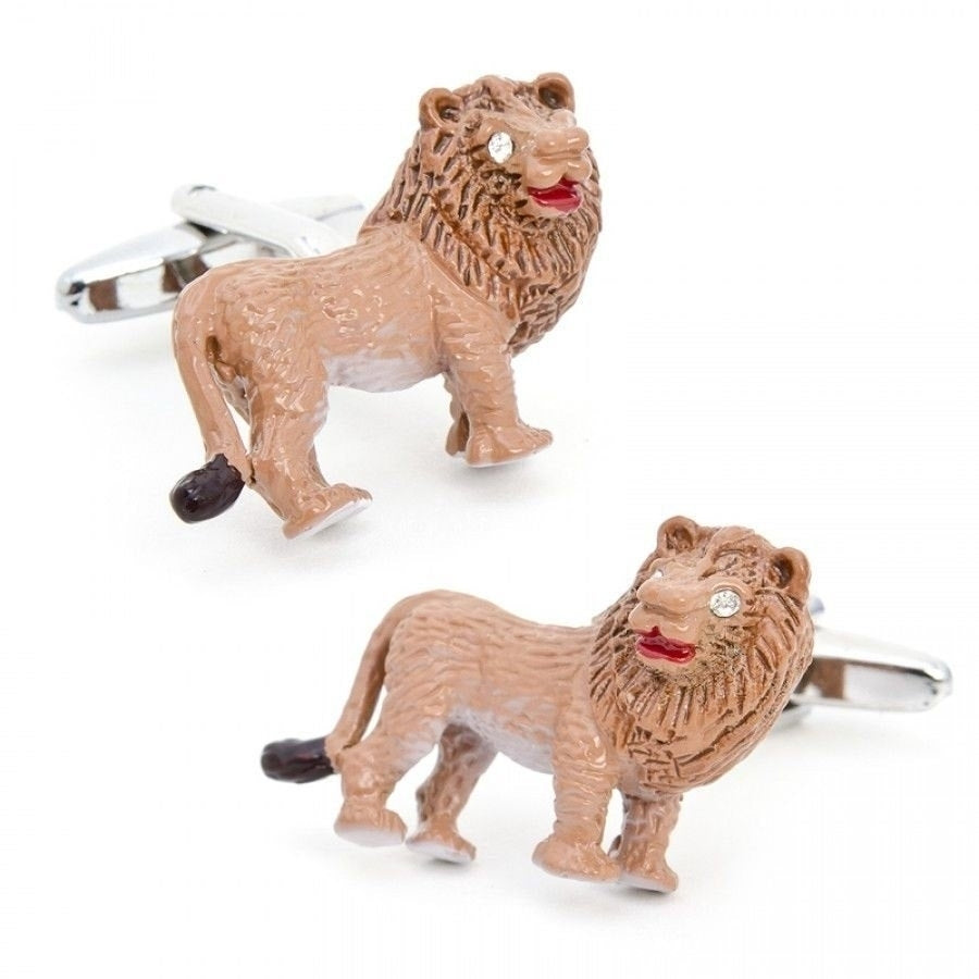 3D Enamel Lion with Crystals Eyes Cufflinks Cuff Links Animal Custom Cufflinks Image 1