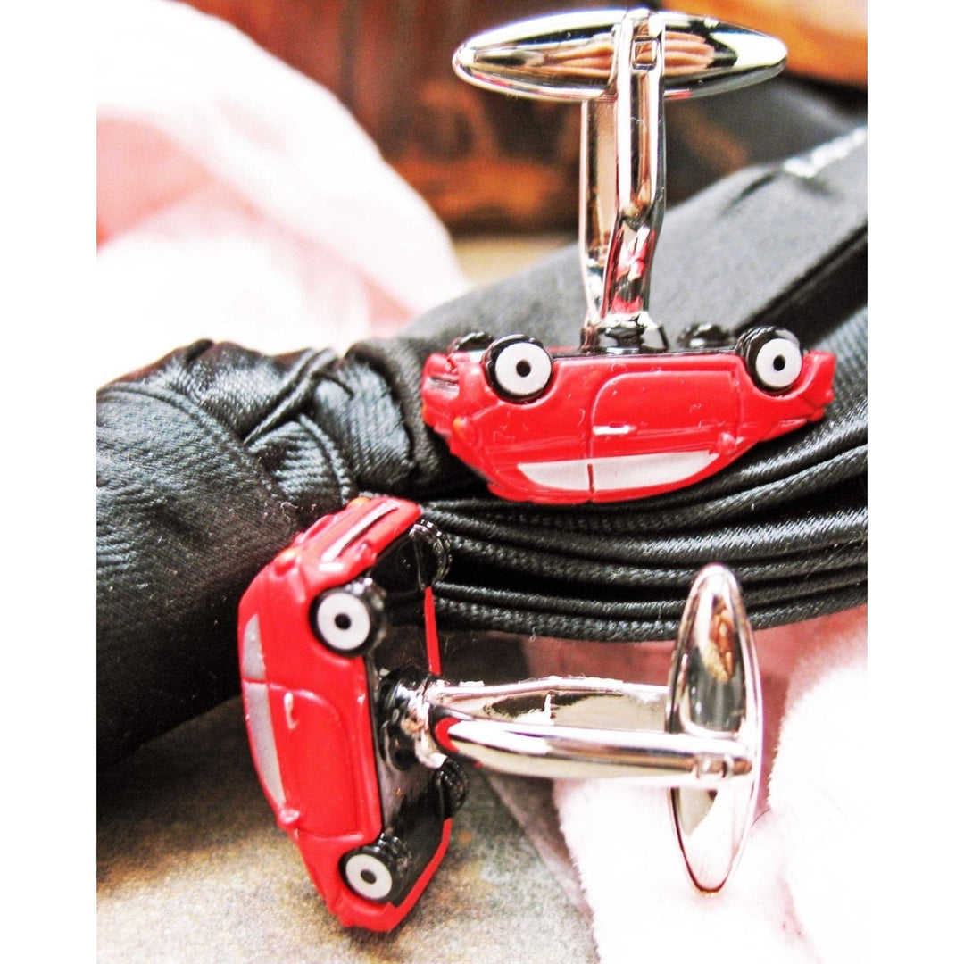 Red Car Cufflinks Bright Red Enamel Fun Detail Mini Van Fun Jewelry Cuff Links Image 4