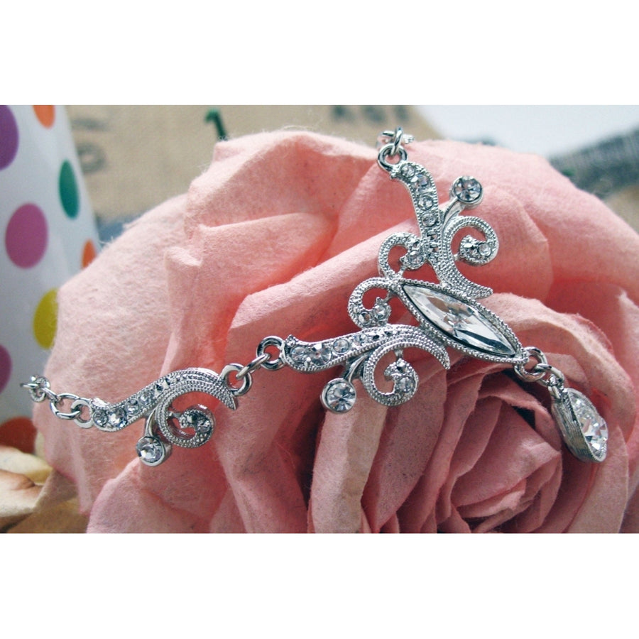 Vintage Silver Wedding Necklace Silver Tone Sparkling Crystals Wedding Drop Necklace Silk Road Jewelry Image 1