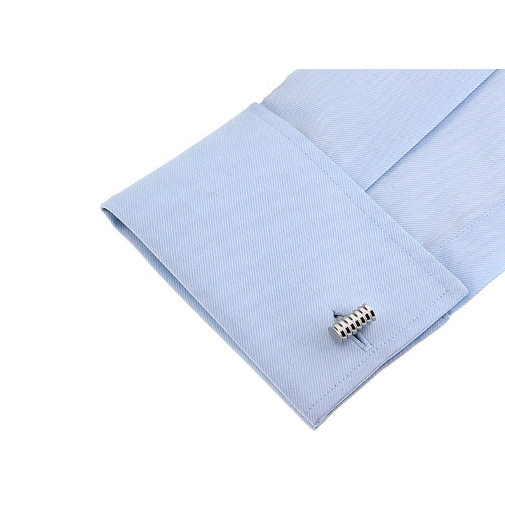Round Thread Cylinder Cufflinks Grooved Designed Detailed Cool Classic Look Head Turner Cuff Links with Gift Box Image 4