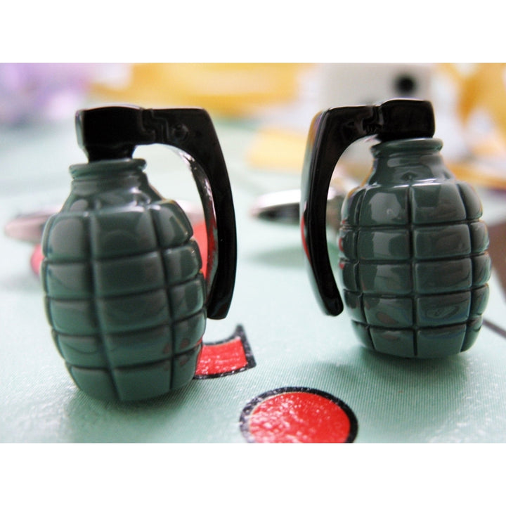 Hand Grenade Cufflinks 3D Army Green Jewelry Cuff Links Image 1