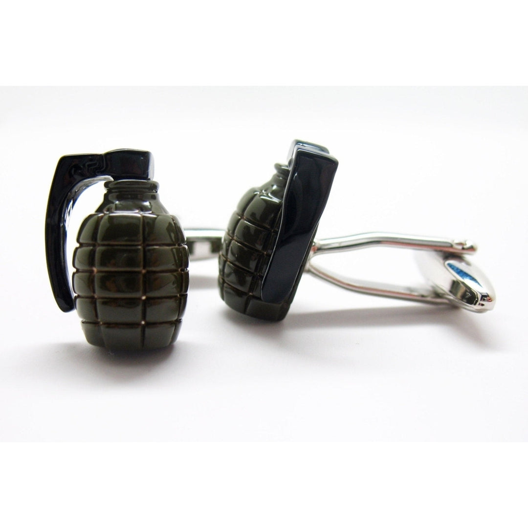 Hand Grenade Cufflinks 3D Army Green Jewelry Cuff Links Image 3