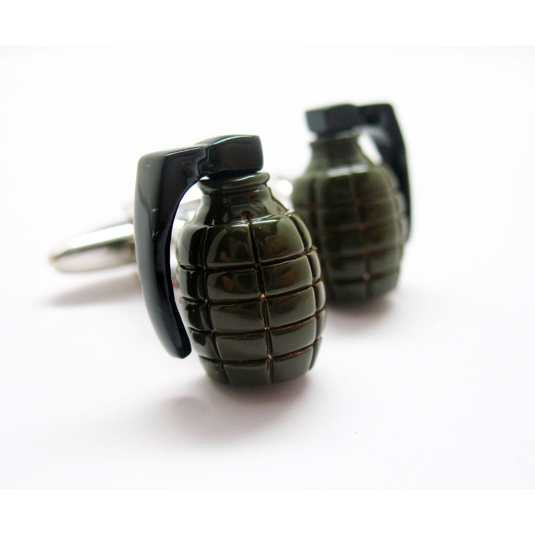 Hand Grenade Cufflinks 3D Army Green Jewelry Cuff Links Image 4