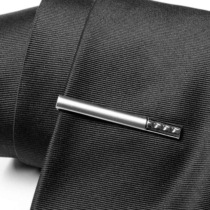 Silver Smooth and Brushed Banded Pin Points Blake Tie Bar Barrel Tie Clip Tiebar Bar Formal Wear Image 2