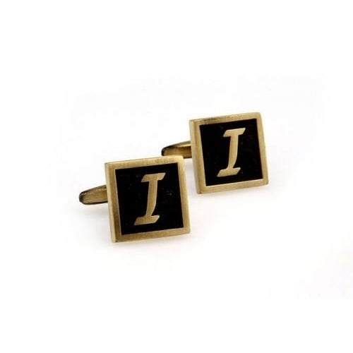 I Initial Cufflinks Antique Brass Square 3-D Letter I Vintage English Lettering Cuff Links Groom Father Bride Wedding Image 4