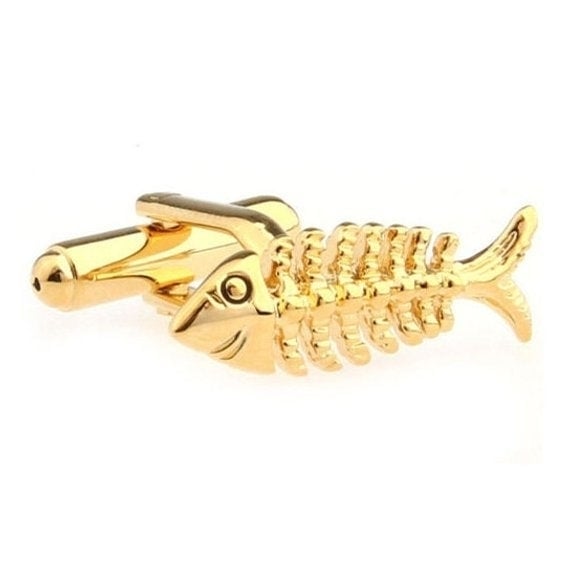 Gold Fish Cufflinks Skinny Bones Fish Cufflinks Skeletal Anthropology Cuff Links Image 1