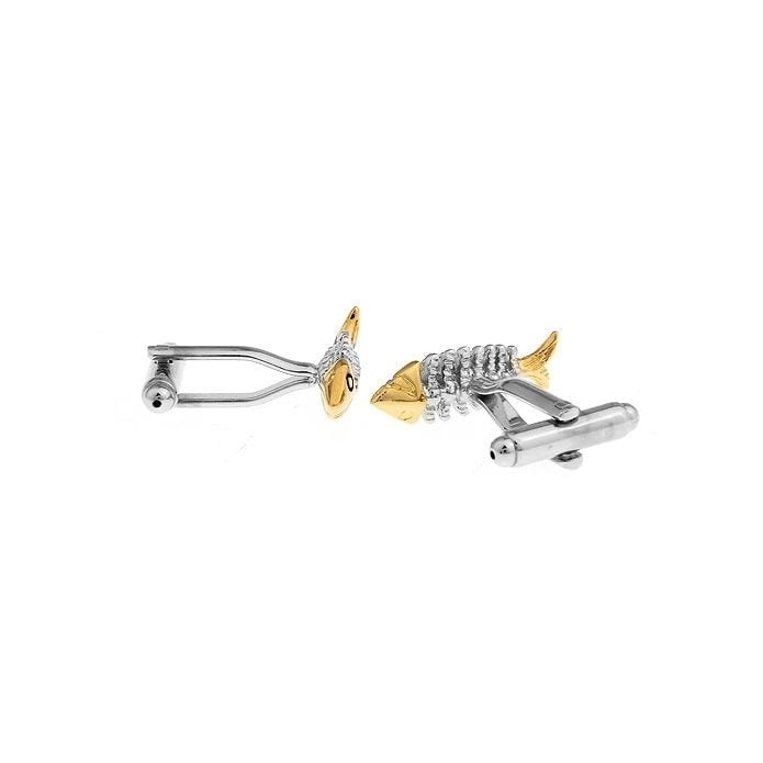 Silver Head Skinny Gold Bones Fish Cufflinks Skeletal Anthropology Cuff Links Image 2