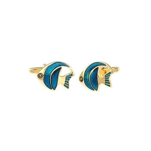Gold Turquoise Colored Angelfish Saltwater Fish Ocean Reef Cufflinks Cuff Links Image 1