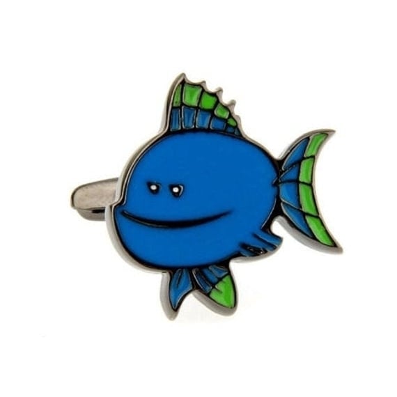 Novelty Tropical Fish Cufflinks Blue Fun Cartoon Fish Ocean Sea Cuff Links Image 1