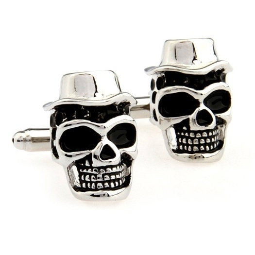 Skull Cufflinks Silver Voodoo Witch Doctor Live and Let Die Cufflinks Cuff Links Skull Halloween Cuff Links Novelty Fun Image 1