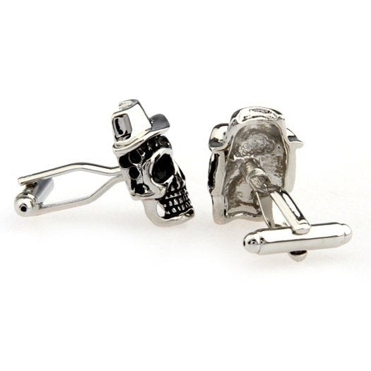 Skull Cufflinks Silver Voodoo Witch Doctor Live and Let Die Cufflinks Cuff Links Skull Halloween Cuff Links Novelty Fun Image 3