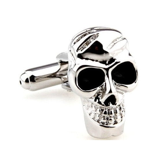 Silver Tone Skull Cuff Links Endless Black Eyes Skeleton Head Halloween Cufflinks Image 1
