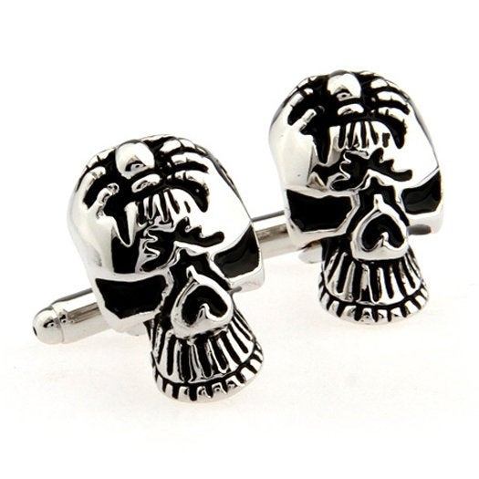 Silver Egg Head Skull Cufflinks Skull Halloween Cuff Links Novelty Fun Part Cool Comes with Gift Box Image 1