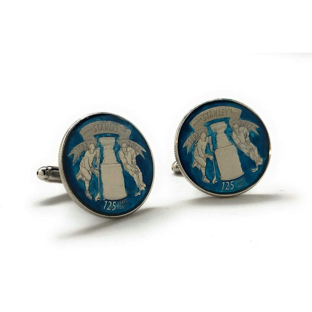 Enamel Cufflinks Hand Painted St. Louis blues Edition NHL Ice Hockey Stanley Cup Trophy Winner 20017 Canadian Quarter Image 1