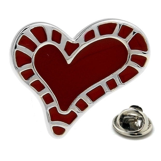 Enamel Pin Red Heart Lapel Pin Red Enamel Heart Tie Tack Collector Pin Love Valentines Day Lovers Enamel with Silver Image 1